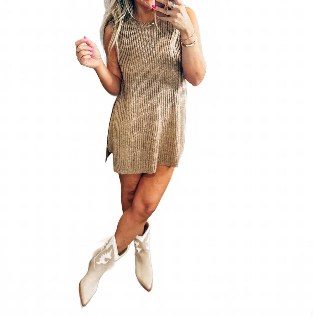NEW VERY J knit sweater comfy top & shorts set in tan